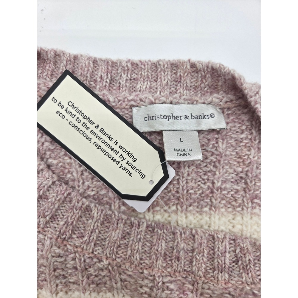 Christopher & Banks Women's L Pink Cream Colorblock Knit Sweater NWT 101-781 - Picture 3 of 5